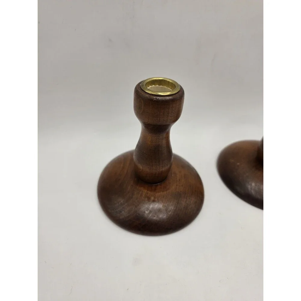 Vintage MCM Wood Candlestick Holders Set Of 2 Steincraft Presque Isle, WI